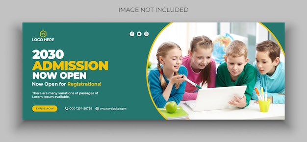 Kid school admission cover photo design template