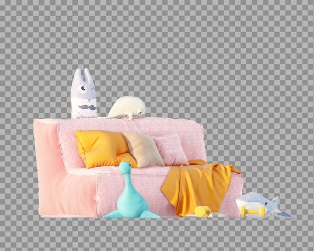 PSD kid sofa in 3d rendering isolated