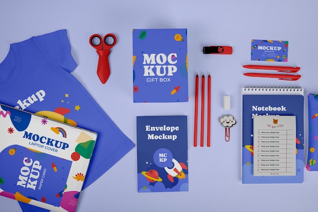 Kid stationery set mockup design