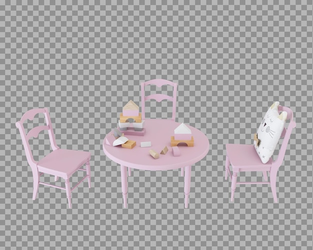 PSD kid table and chairs in 3d rendering isolated