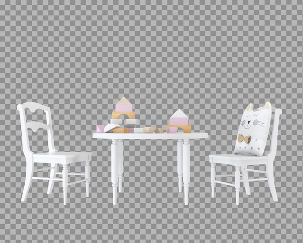 PSD kid tafel en stoelen in 3d-rendering geïsoleerd