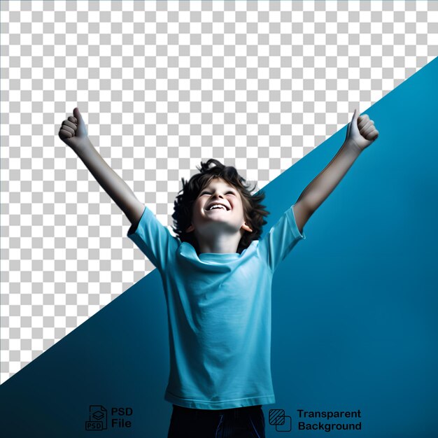 PSD kid wearing tshirt mockup isolated on transparent background