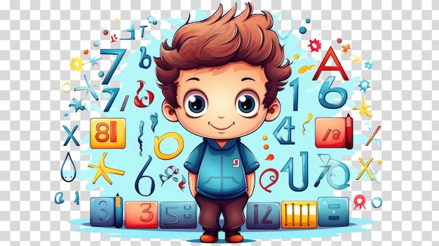 PSD kid with alphabets isolated on transparent background vector illustration