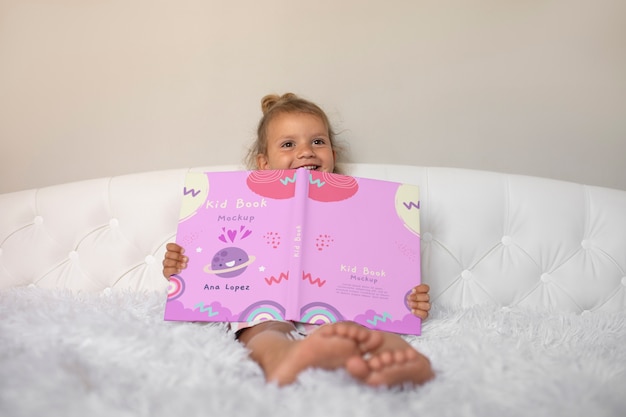 Kid with book mockup design