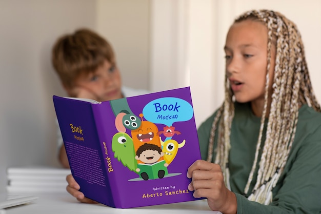 Kid with book mockup design