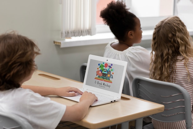 Kid with book mockup design