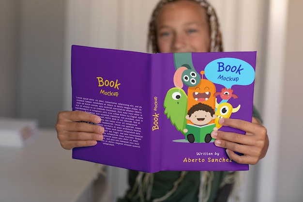 PSD kid with book mockup design