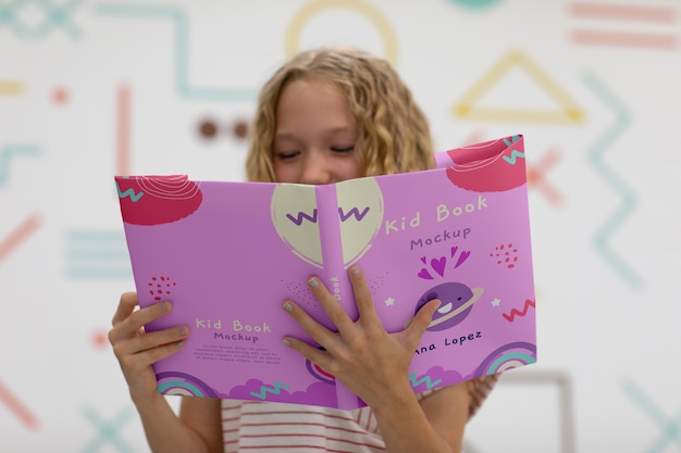 Kid with book mockup design