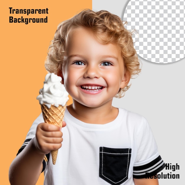 PSD kid with ice cream thumbs up isolated on isolated alpha background png