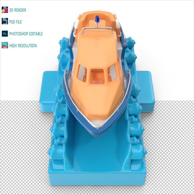 PSD kiddie ride boat 3d render