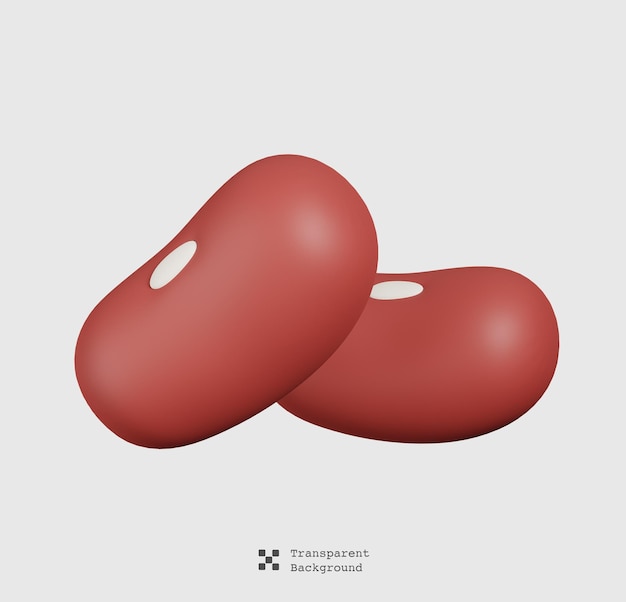 Kidney beans, red beans isolated nuts, seeds and grains minimal cartoon icon. 3d render illustration