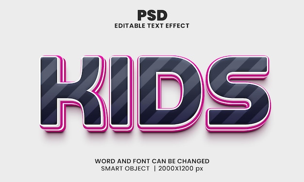 kids 3d editable photoshop text effect style with modern background