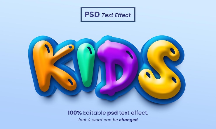 PSD kids 3d text effect multiple color psd text effect