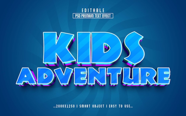 Kids Adventure 3d редактируемый текстовый эффект в стиле PSD с премиальным фоном