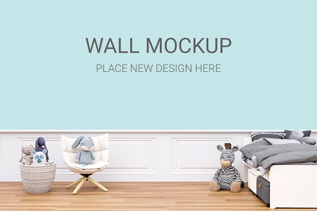 Kids bedroom customizable wall mockup 3d rendered illustration