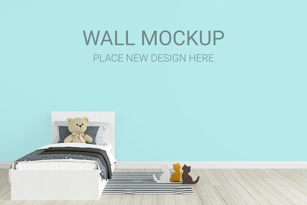 Kids bedroom wall mockup 3d rendered illustration with customizable background