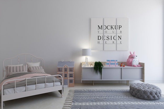 Kids bedroom with mockup design poster