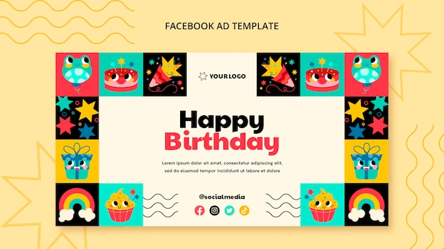 Kids birthday celebration social media promo template