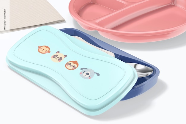 Kids cutlery travel case mockup, perspective