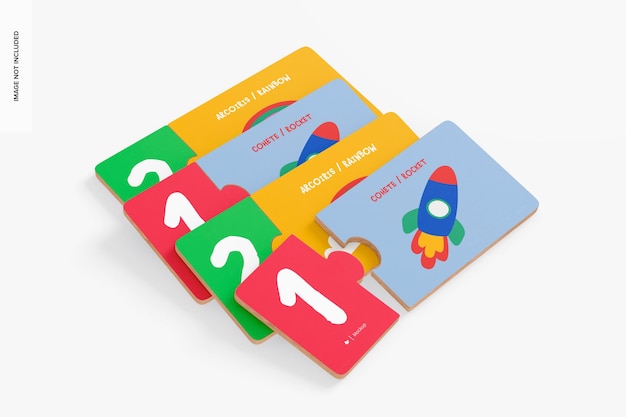 PSD kids didactic cards mockup stacked