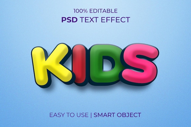 PSD kids editable cartoon style 3d text effect template