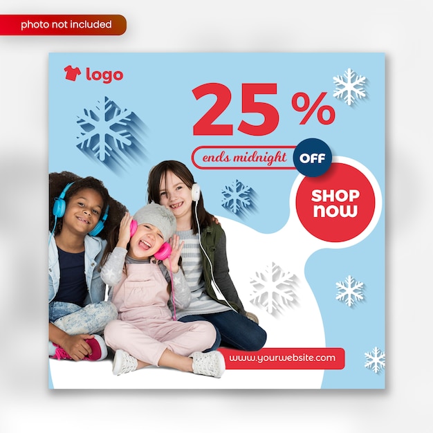 Kids fashion winter sale square banner template