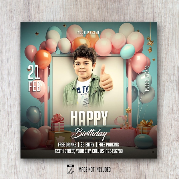 PSD kids happy birthday flyer social media banner post