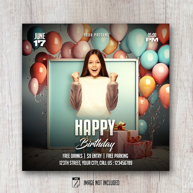 PSD post di banner sui social media per i bambini che festeggiano il loro compleanno