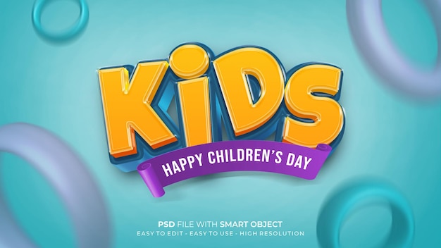 PSD kids happy children's day achtergrond met bewerkbaar tekst 3d-stijl effect