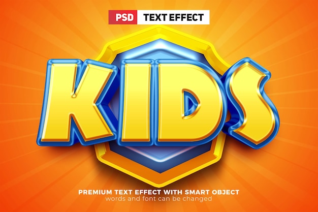 PSD Мультипликационная игра kids hero 3d название макет редактируемый текстовый эффект