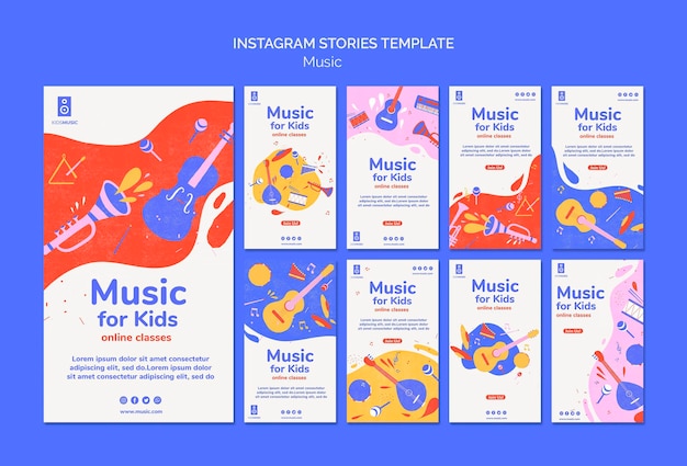 PSD kids muziek platform instagram verhalen sjabloon