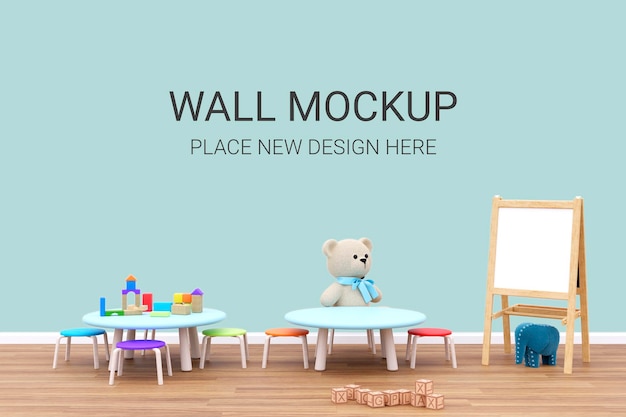 PSD kids playroom customizable wall mockup 3d rendered illustration