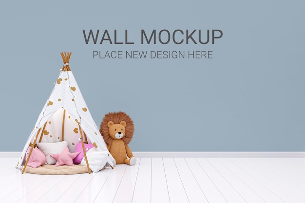 PSD kids playroom customizable wall mockup 3d rendered illustration