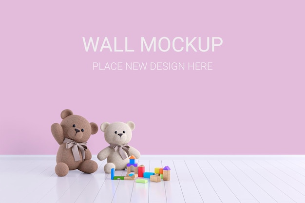 PSD kids playroom customizable wall mockup 3d rendered illustration