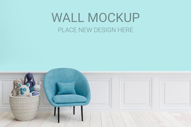 Kids playroom wall mockup 3d rendered illustration with customizable background