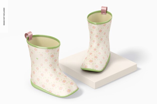 kids rain boots mockup, perspective