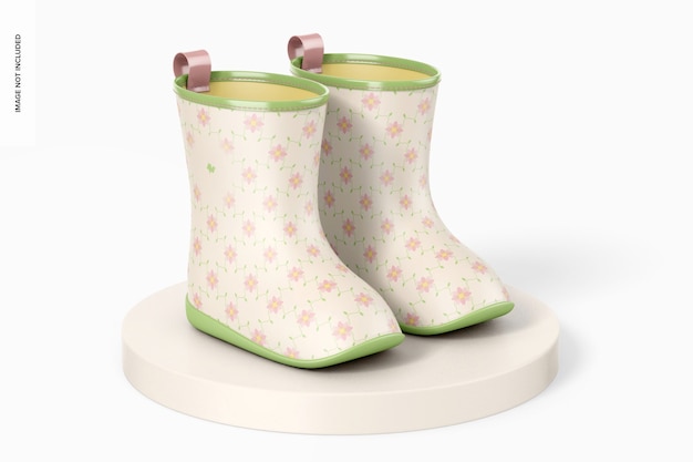 PSD kids rain boots mockup, on surface