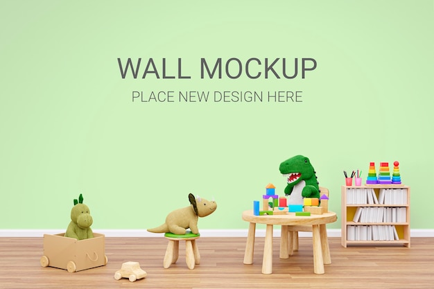 PSD kids room customizable wall mockup 3d rendered illustration