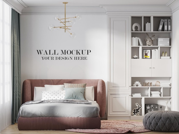 Kids room wall mockup in 3d rendering