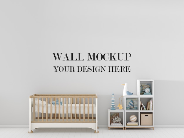 PSD kids room wall mockup with furniture and toys