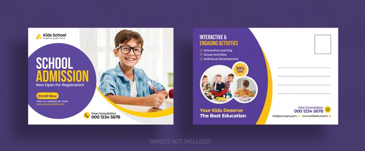 Kids school admission postcard template