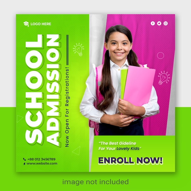 Kids school admission social media post web banner flyer and facebook cover photo design template