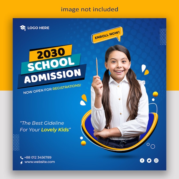 Kids school admission social media post web banner flyer and facebook cover photo design template