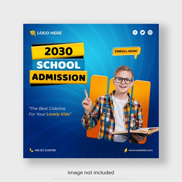 Kids school admission social media post web banner flyer and facebook cover photo design