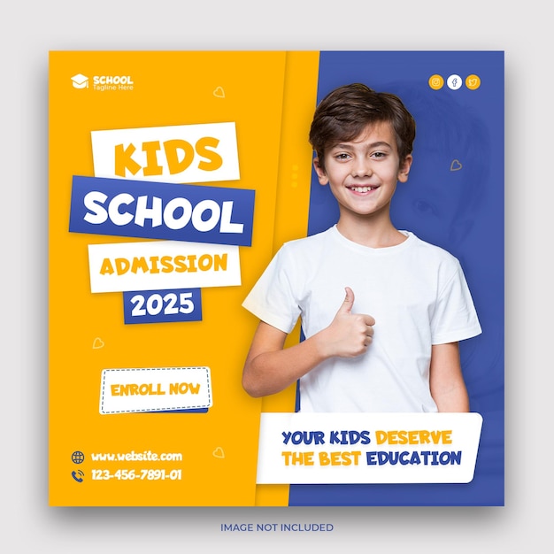 Kids school admission social media post or web banner template