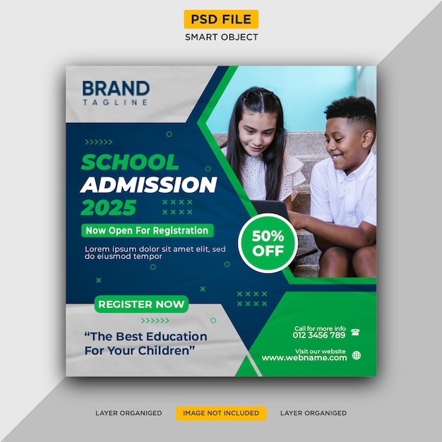 Kids school admission social media web banner and instagram banner post template premium psd