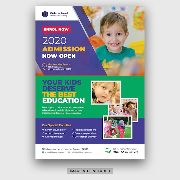 Kids school education admission flyer template psd premium psd