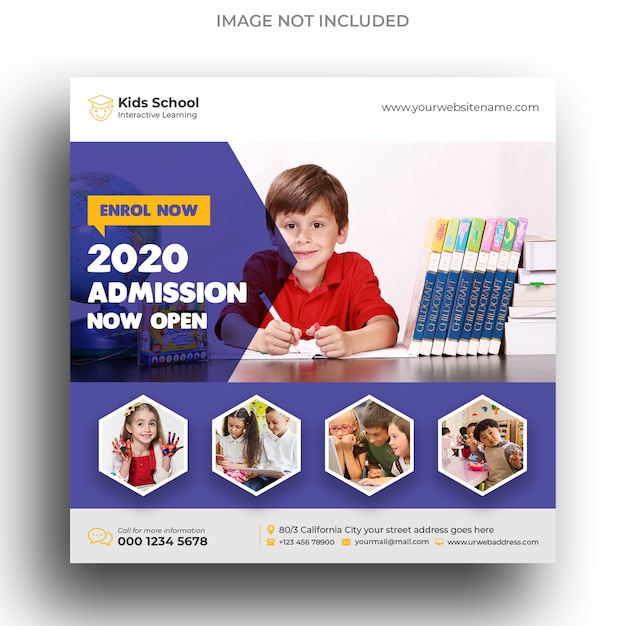 Kids school education admission social media banner and square flyer template