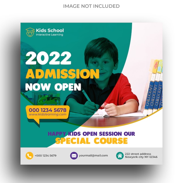 PSD kids school education admission social media banner and square flyer template