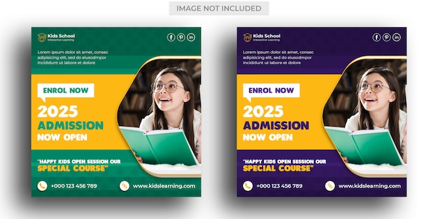 Kids School education admission Social media post & Instagram post Template